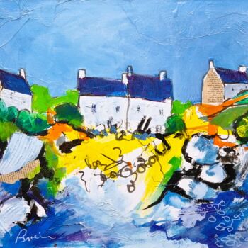 Painting titled "Village de pêcheurs" by Patrick Briere, Original Artwork, Acrylic Mounted on Wood Stretcher frame