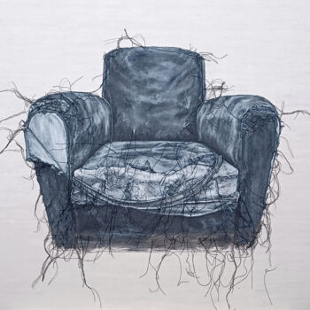 Art textile intitulée "Club" par Odile Guichard, Œuvre d'art originale, Broderie Monté sur Châssis en bois