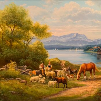 绘画 标题为“Bayerische Bergland…” 由Herbert Duttler, 原创艺术品, 油 安装在木板上
