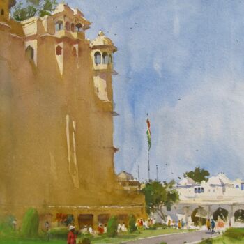 Painting titled "Udaipur Fort 2" by Bhargavkumar Kulkarni, Original Artwork, Watercolor