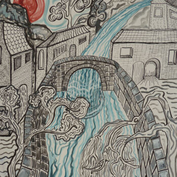 Dessin intitulée "Le Pont" par Aurélie Sarrazin, Œuvre d'art originale, Encre