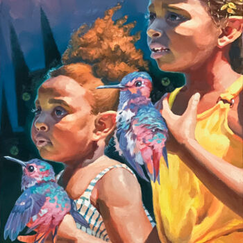 「"Hummingbird Sister…」というタイトルの絵画 Anna Ivanovaによって, オリジナルのアートワーク, オイル
