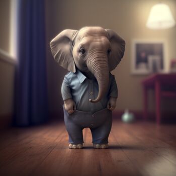 Arts numériques intitulée "Elephant Dresses to…" par Ashiq Chappangan, Œuvre d'art originale, Image générée par l'IA