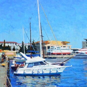 Pittura intitolato "yachts" da Dmitrii Pashkov, Opera d'arte originale, Olio
