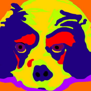Arts numériques intitulée "Tête de Chien Jaune" par Stephane Pruvot, Œuvre d'art originale, Peinture numérique