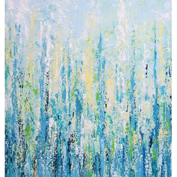 제목이 "Blue Meadow"인 미술작품 Malinga Kumarasinghe로, 원작, 아크릴 나무 들것 프레임에 장착됨