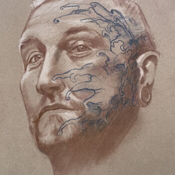 Drawing titled "Portrait masculin 2" by Brigitte Bouron, Original Artwork, Pastel