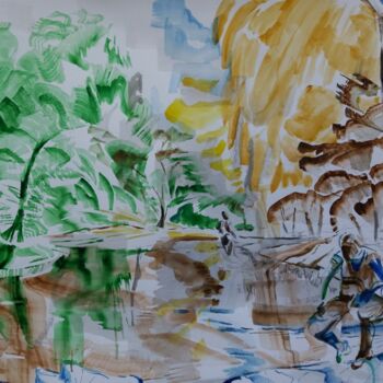 Peinture intitulée "Parc" par Marc Declercq, Œuvre d'art originale, Aquarelle