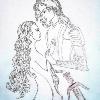Dessin intitulée "Knight and his Lady…" par Karolina Ingo (Karolina Navi -Ingo), Œuvre d'art originale, Crayon