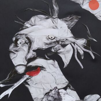 Collages intitulée "Portrait blessé" par Makalo, Œuvre d'art originale, Collages Monté sur Panneau de bois