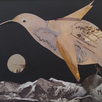 Collages intitulée "Rêve de montagne oi…" par Makalo, Œuvre d'art originale, Collages Monté sur Panneau de bois