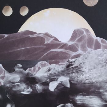Collages intitulée "Rêve de montagne lu…" par Makalo, Œuvre d'art originale, Collages Monté sur Panneau de bois
