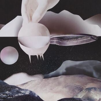 Collages intitulée "Rêve de montagne ma…" par Makalo, Œuvre d'art originale, Collages Monté sur Panneau de bois