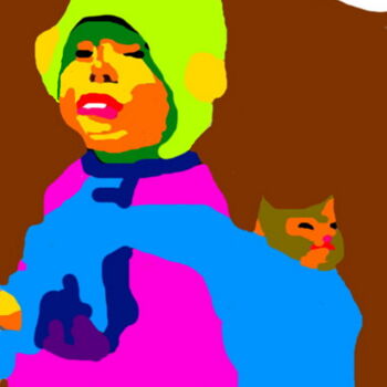 Arts numériques intitulée "Kira et son chat" par Stephane Pruvot, Œuvre d'art originale, Peinture numérique