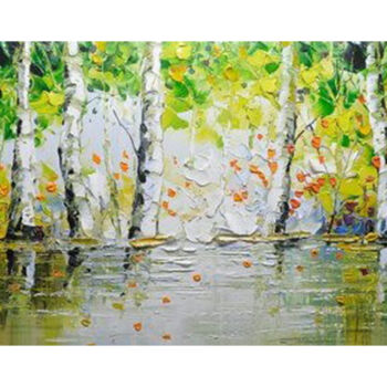 Ζωγραφική με τίτλο "Towering Birches" από Malinga Kumarasinghe, Αυθεντικά έργα τέχνης, Ακρυλικό Τοποθετήθηκε στο Ξύλινο φορε…