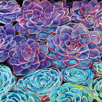 Schilderij getiteld "Succulent Plants Vi…" door Viktoriya Filipchenko, Origineel Kunstwerk, Olie Gemonteerd op Karton