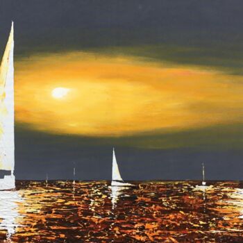 Ζωγραφική με τίτλο "Midnight Sails" από Malinga Kumarasinghe, Αυθεντικά έργα τέχνης, Ακρυλικό Τοποθετήθηκε στο Ξύλινο φορείο…