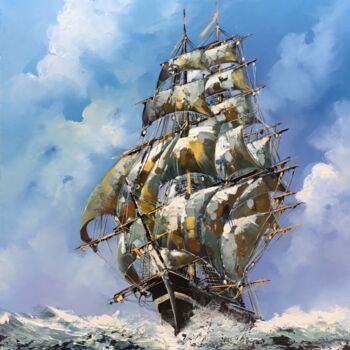Ζωγραφική με τίτλο "Sailing into the Su…" από Malinga Kumarasinghe, Αυθεντικά έργα τέχνης, Ακρυλικό Τοποθετήθηκε στο Ξύλινο…