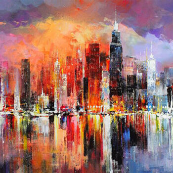 Painting titled "City by the Bay" by Malinga Kumarasinghe, Original Artwork, Acrylic Mounted on Wood Stretcher frame