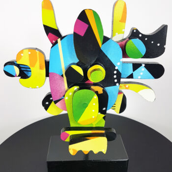 Sculpture intitulée "Little Happyness #8" par Thierry Corpet (Raymond X), Œuvre d'art originale, Bois