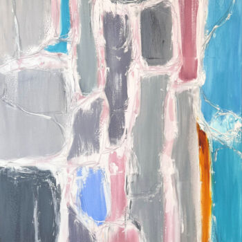 Pittura intitolato "Pink Turquoise Whit…" da Marina Skromova, Opera d'arte originale, Olio Montato su Telaio per barella in…