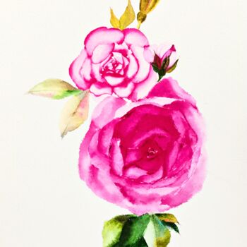 Pintura intitulada "Rose Painting Flora…" por Larisa Raevskaia, Obras de arte originais, Aquarela