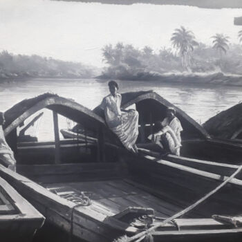 Pintura titulada "River Boats" por Nilantha Vidanarachchi, Obra de arte original, Acrílico Montado en Bastidor de camilla de…