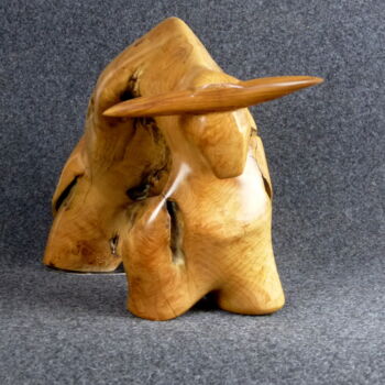Sculptuur getiteld "Taureau medius" door Bernard Geoffroy, Origineel Kunstwerk, Hout