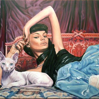 Peinture intitulée "Le chat et la Diva.…" par Pierre Arbassette, Œuvre d'art originale, Huile Monté sur Châssis en bois