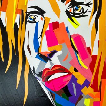 Collages titled "Rock & roll" by Hélène Jacob, Original Artwork, Tape Mounted on Wood Stretcher frame
