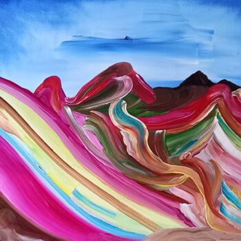Painting titled "LA MONTAGNE ARC-EN-…" by Michele Madeleine Guillot, Original Artwork, Acrylic Mounted on Wood Stretcher fra…