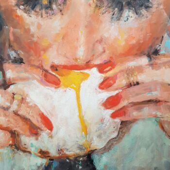 Peinture intitulée "Croque madame" par Isabelle Cotillard, Œuvre d'art originale, Huile Monté sur Châssis en bois