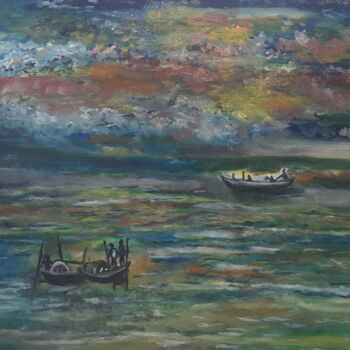 Pintura titulada "Sea and sky meets" por Krishna Art Gallery, Obra de arte original, Oleo