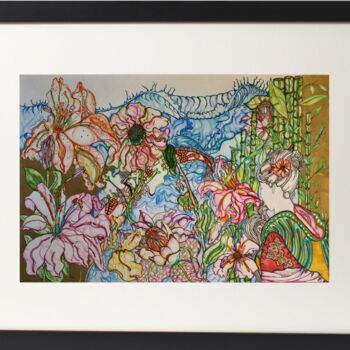 Pintura titulada "Geisha Girl Garden" por Terry Cornelius, Obra de arte original, Acuarela