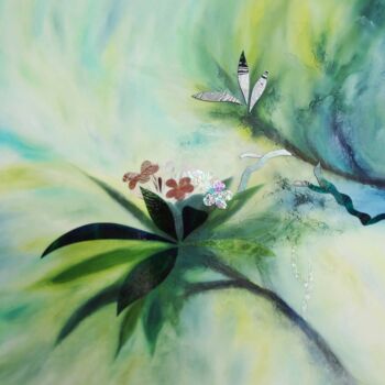 Painting titled "Fleurs de frangipan…" by Sange, Original Artwork, Oil
