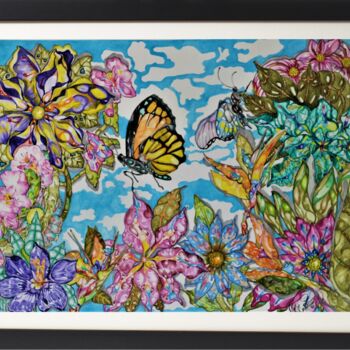 Painting titled "Butterfly Garden" by Terry Cornelius, Original Artwork, Watercolor