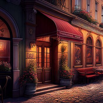 数字艺术 标题为“Romantisches Cafe i…” 由Kenny Landis, 原创艺术品, AI生成的图像
