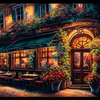 Grafika cyfrowa / sztuka generowana cyfrowo zatytułowany „Romantic Cafe Zurich” autorstwa Kenny Landis, Oryginalna praca, Ob…