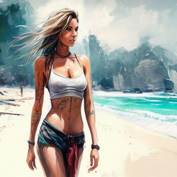 Digital Arts titled "Beautiful Woman at…" by Kenny Landis, Original Artwork, AI generated image