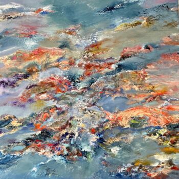 Painting titled "Rives et dérives" by Roche Marie T., Original Artwork, Oil Mounted on Wood Stretcher frame