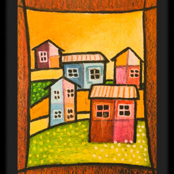 Ζωγραφική με τίτλο "Farm Houses I" από Aliki, Αυθεντικά έργα τέχνης, Παστέλ