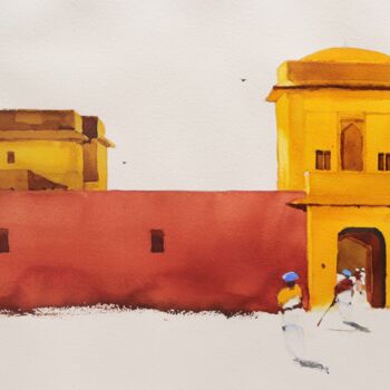 Painting titled "Red and yellows of…" by Prashant Prabhu, Original Artwork, Watercolor