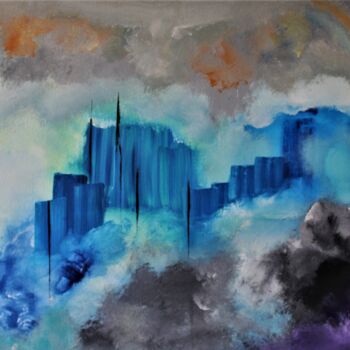 「CITÉ BLEUE / BLUE C…」というタイトルの絵画 Michele Madeleine Guillotによって, オリジナルのアートワーク, アクリル ウッドストレッチャーフレームにマウント
