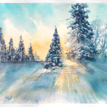 「winter landscape pa…」というタイトルの絵画 Anastassiya Suslovaによって, オリジナルのアートワーク, 水彩画