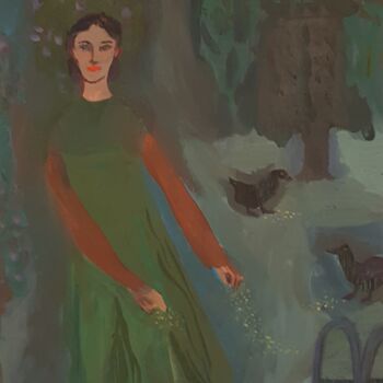 Pintura titulada "JANE ET LES CANARDS" por Mchartrie, Obra de arte original, Gouache