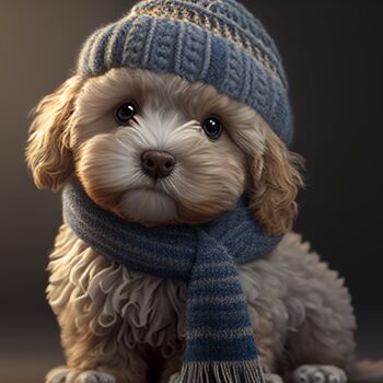 数字艺术 标题为“A Dog with Bobble C…” 由Kenny Landis, 原创艺术品, AI生成的图像