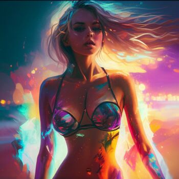 Arte digital titulada "Young Woman at a Be…" por Kenny Landis, Obra de arte original, Imagen generada por IA