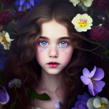 Digitale Kunst getiteld "Young Girls with Fl…" door Kenny Landis, Origineel Kunstwerk, AI gegenereerde afbeelding