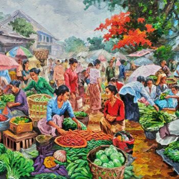 Painting titled "Busy Morning" by B. Santoso, Original Artwork, Oil