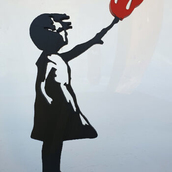 Sculpture titled "PYB Banksy girl Rol…" by Pyb, Original Artwork, Resin